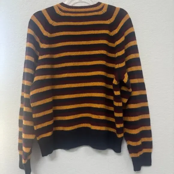 Doen Dana Striped Knit Crewneck Cashmere Sweater Gold Black Burgundy Size Large - Picture 3 of 6